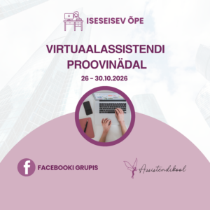Graafiline kujundus virtuaalassistendi proovinädalaks 26.–30.10.2026, sealhulgas iseseisev õpe; kujutis koosneb ringikujulisest pildist, millel on näha sülearvutit kasutav inimene ja Facebooki logo.